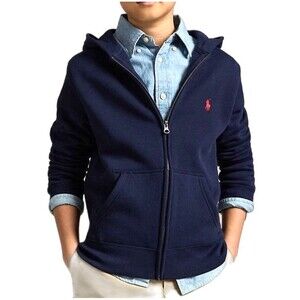 Ralph Lauren Polo Sz 3 Hoodie Jacket Navy Long Sleeve Full Zip Red Pony Pockets